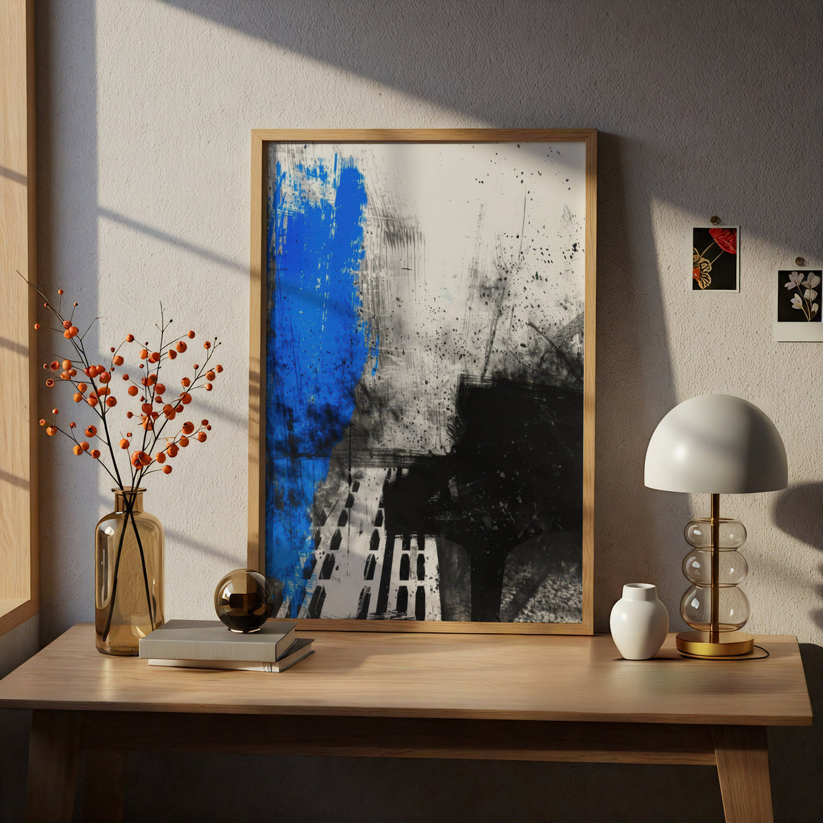 Abstract Black and Blue Wall Art, Modern Grunge Poster, Expressive Ink Splatter Art Print — styling mockup 5