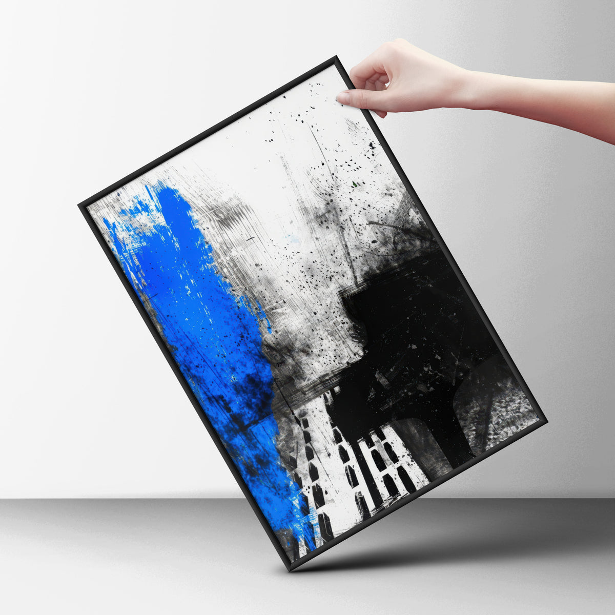 Abstract Black and Blue Wall Art, Modern Grunge Poster, Expressive Ink Splatter Art Print — styling mockup 6