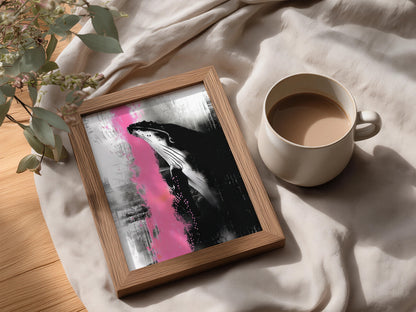 Humpback Whale Poster, Black White & Pink Abstract Wall Art, Modern Ocean Animal Art Print — styling mockup 3