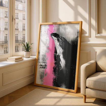 Humpback Whale Poster, Black White & Pink Abstract Wall Art, Modern Ocean Animal Art Print — styling mockup 4
