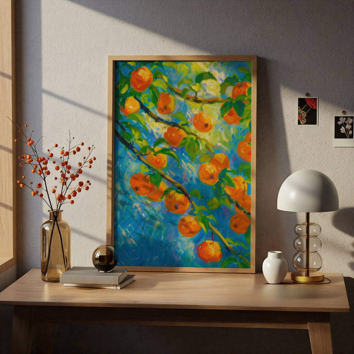 Orange Fruit Tree Poster, Impressionist Oil Painting Wall Art, Colourful Kitchen Art Print — styling mockup 5