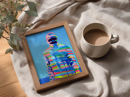Abstract Figure Poster, Colourful Striped Painting Wall Art, Modern Pop Art Print, Blue Gallery Wall — styling mockup 3