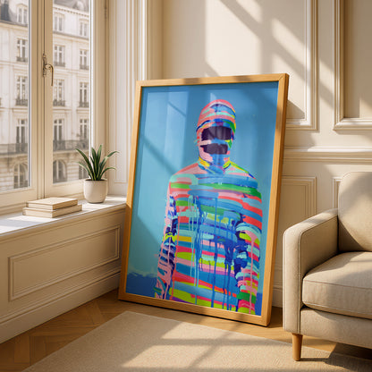 Abstract Figure Poster, Colourful Striped Painting Wall Art, Modern Pop Art Print, Blue Gallery Wall — styling mockup 4