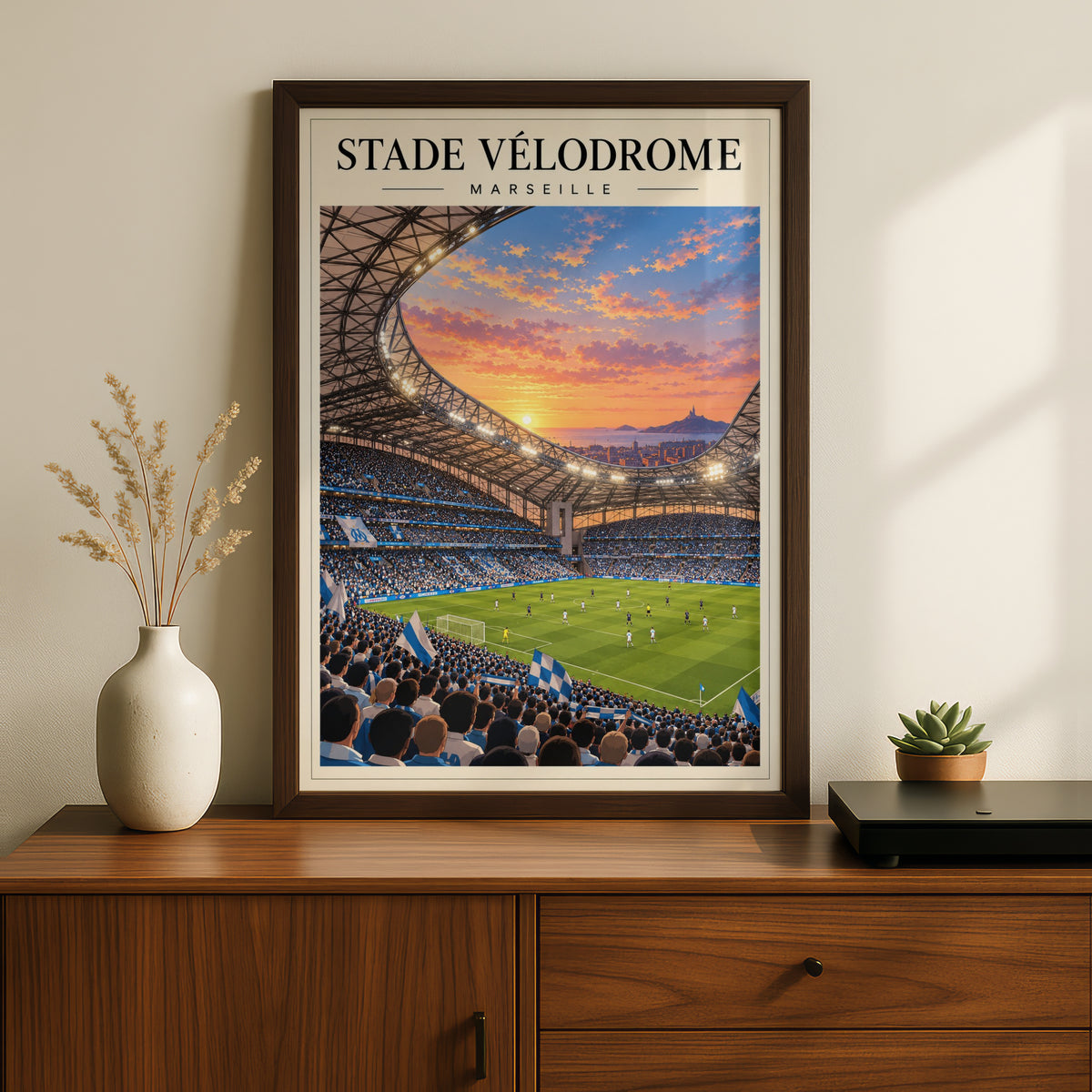 Stade Velodrome Marseille Stadium Poster — framed room mockup 2