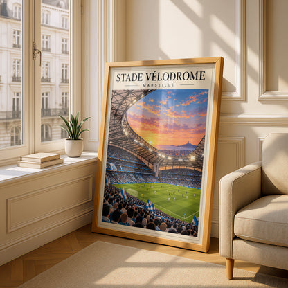 Stade Velodrome Marseille Stadium Poster — framed room mockup 4