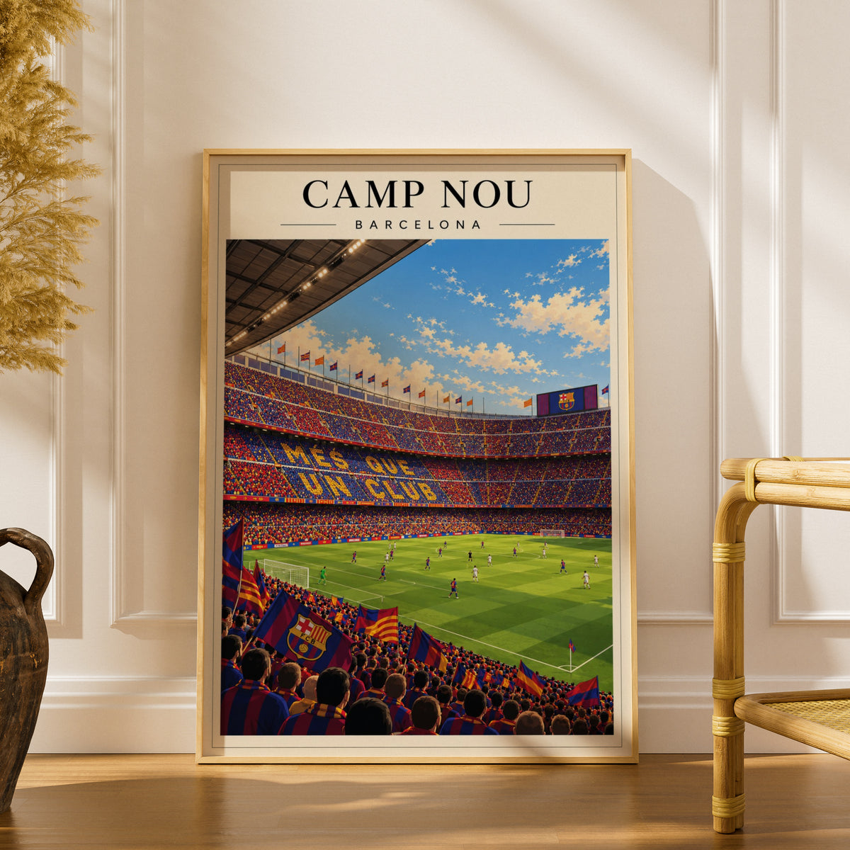 Camp Nou Barcelona Stadium Art Print — framed room mockup 1