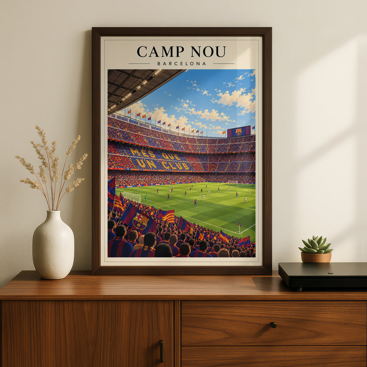 Camp Nou Barcelona Stadium Art Print — framed room mockup 2