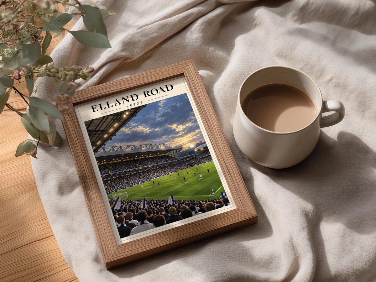 Elland Road Leeds Stadium Art Print — framed room mockup 3