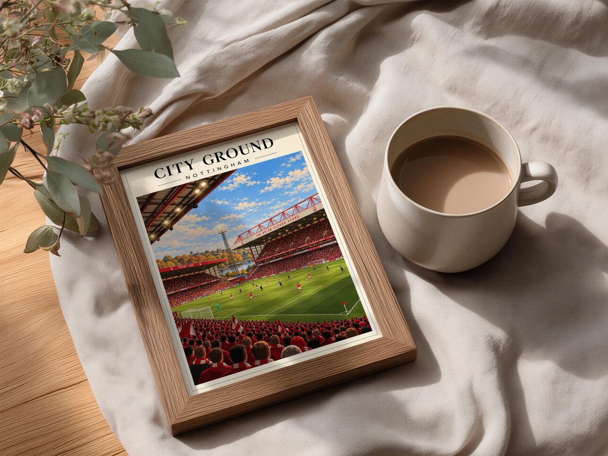 Vintage City Ground Stadium Poster — framed room mockup 3