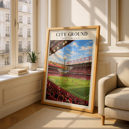 Vintage City Ground Stadium Poster — framed room mockup 4