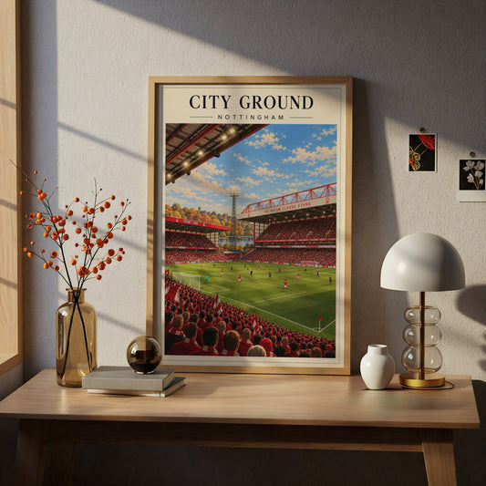 Vintage City Ground Stadium Poster — framed room mockup 5