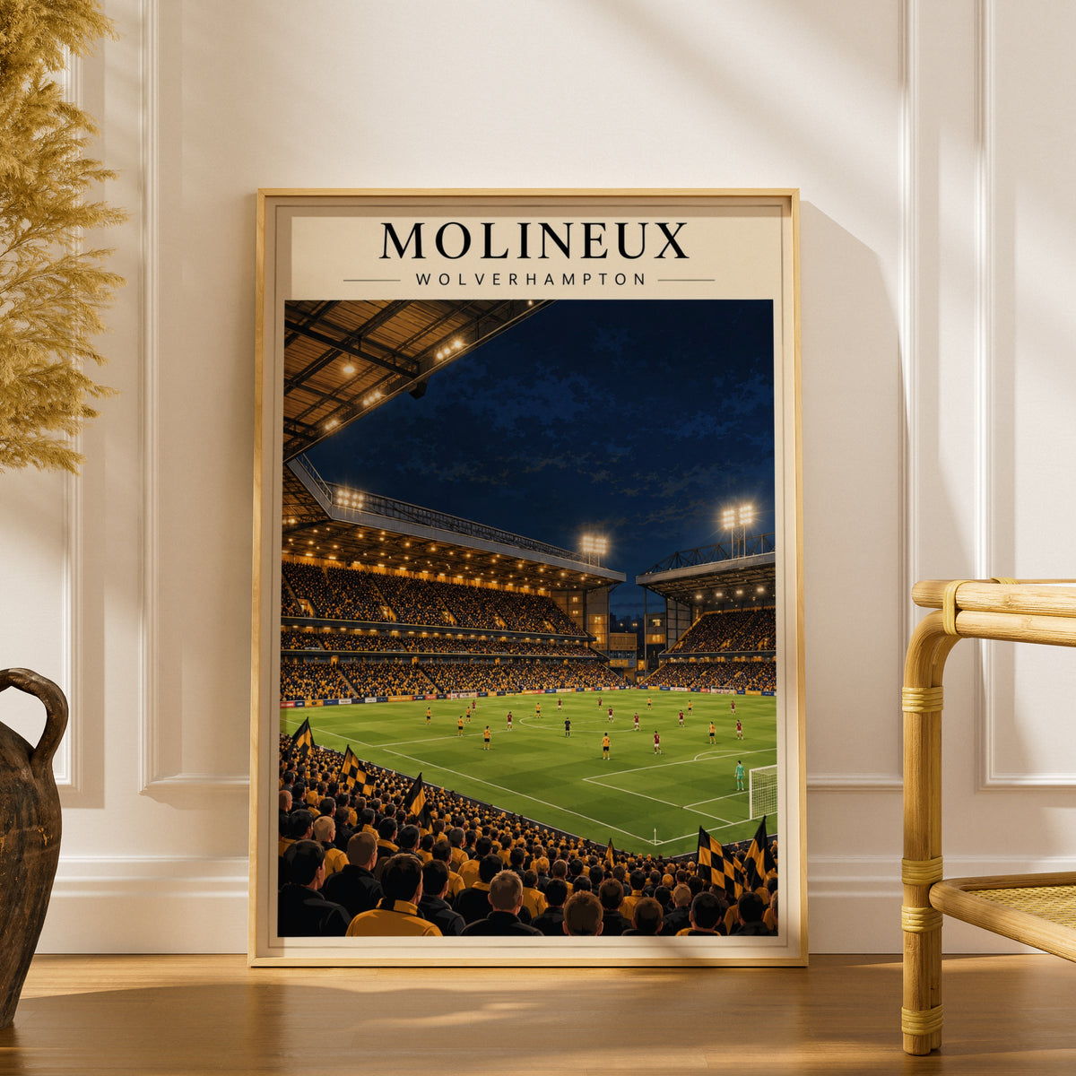 Molineux Stadium Night Match Poster — framed room mockup 1