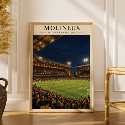 Molineux Stadium Night Match Poster — framed room mockup 1
