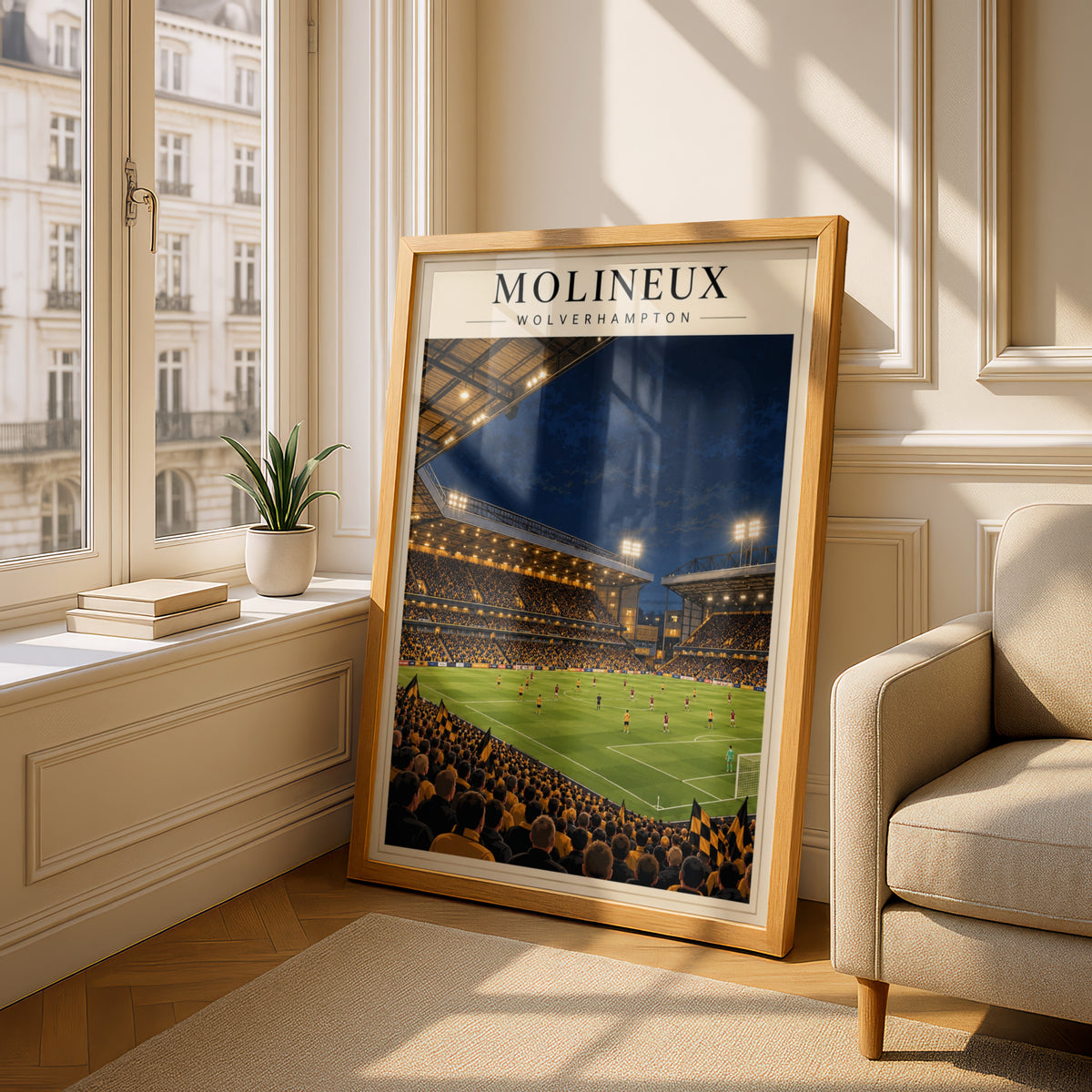 Molineux Stadium Night Match Poster — framed room mockup 4