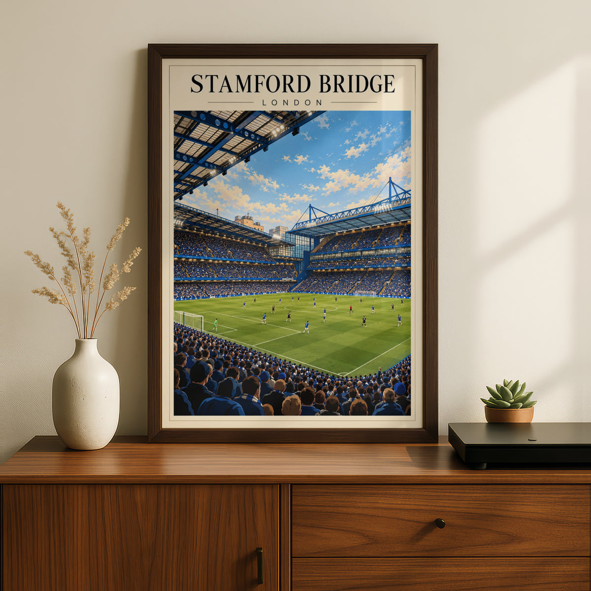 Vintage Stamford Bridge Stadium Poster — framed room mockup 2