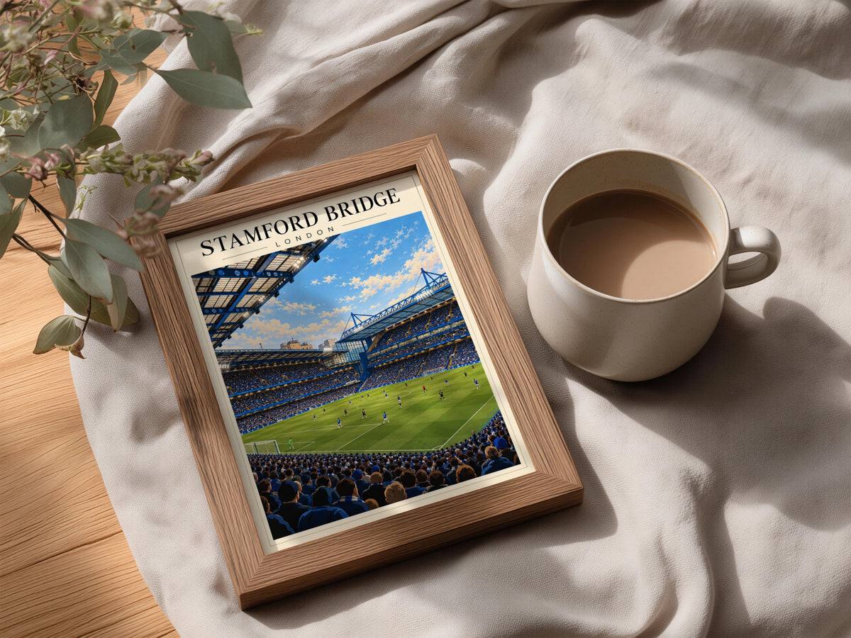 Vintage Stamford Bridge Stadium Poster — framed room mockup 3