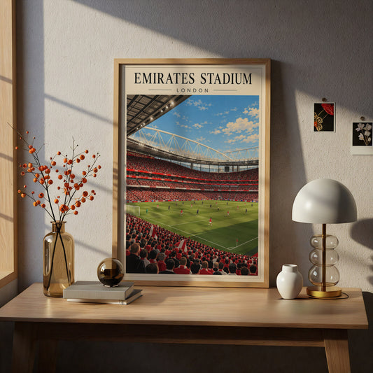Emirates Stadium London Football Poster — framed room mockup 5