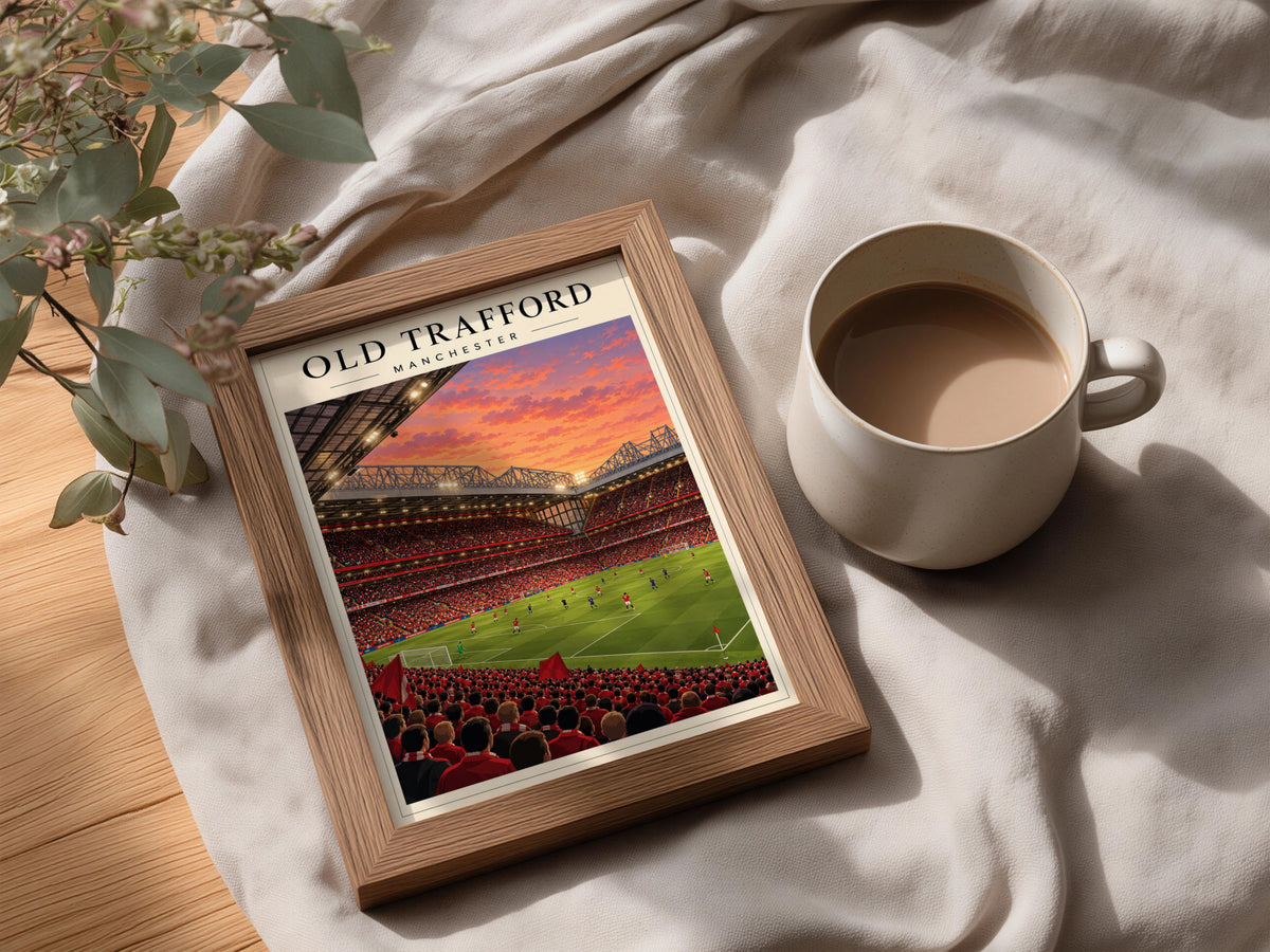 Old Trafford Stadium Illustration Print — framed room mockup 3
