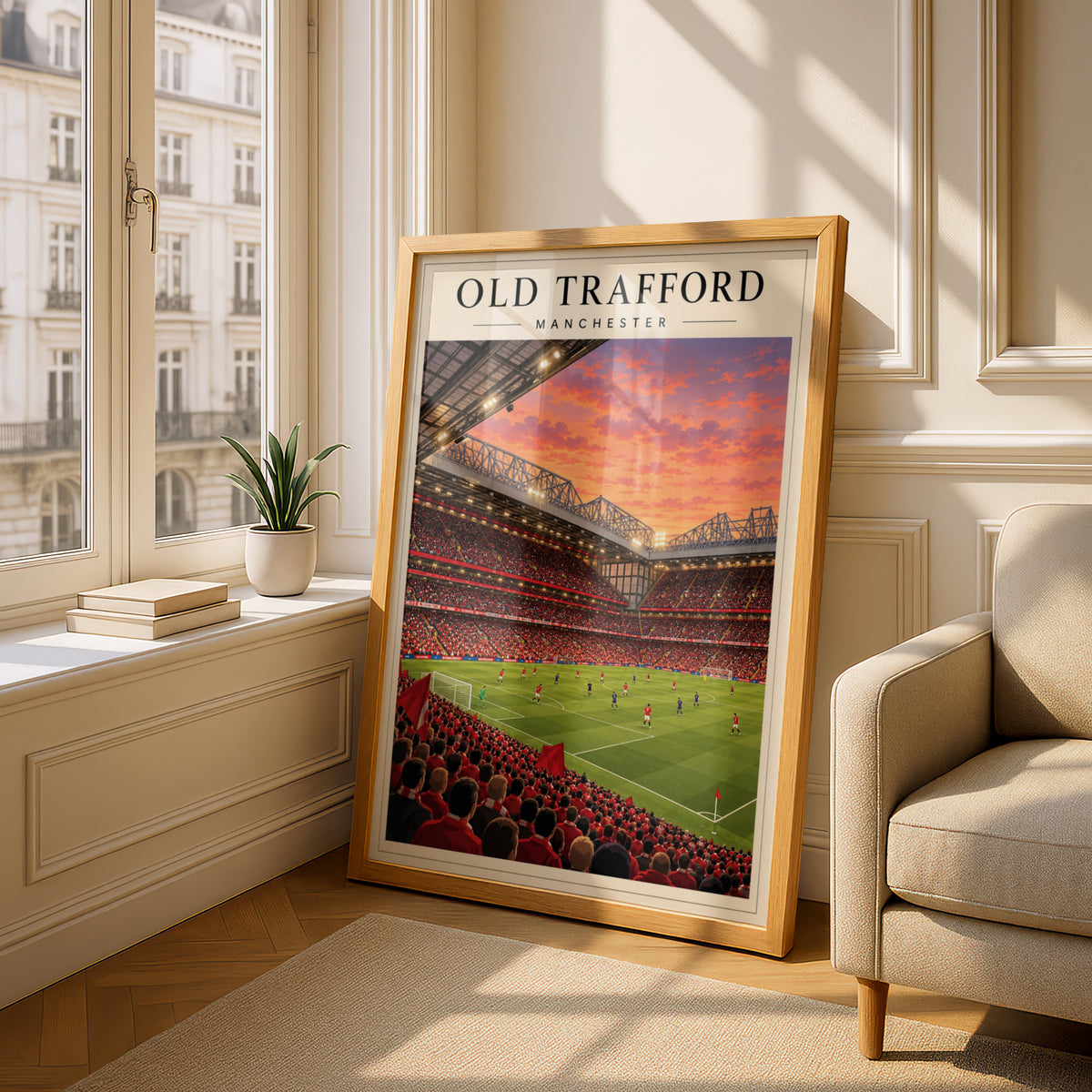 Old Trafford Stadium Illustration Print — framed room mockup 4