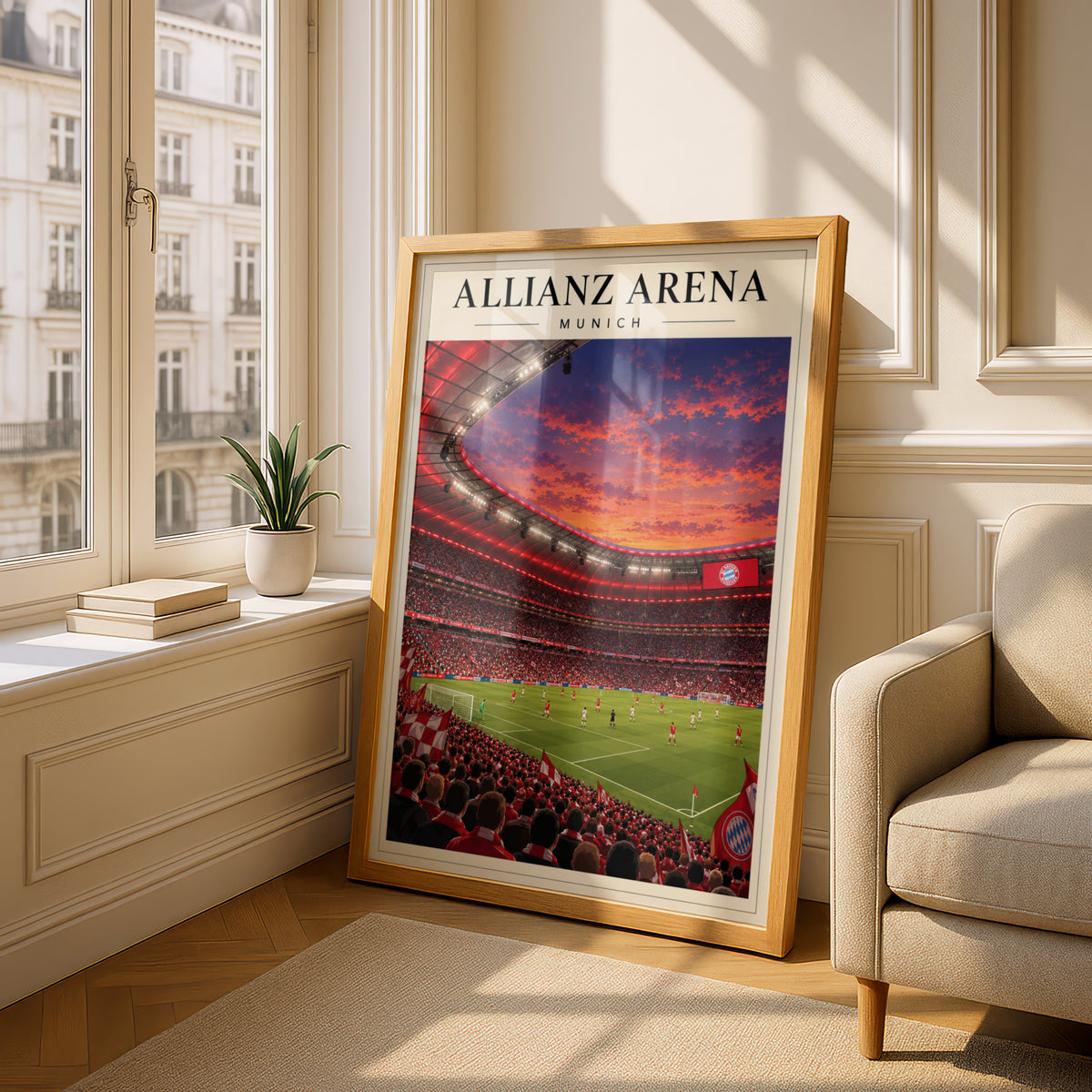 Allianz Arena Munich Football Stadium Poster — framed room mockup 4