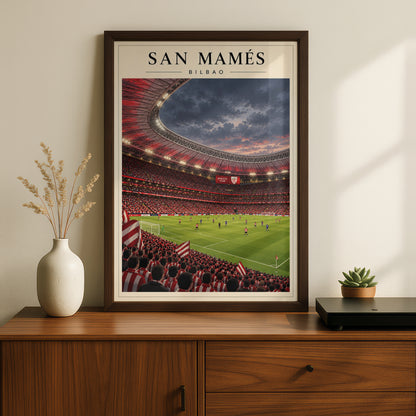 San Mames Bilbao Football Stadium Poster — framed room mockup 2
