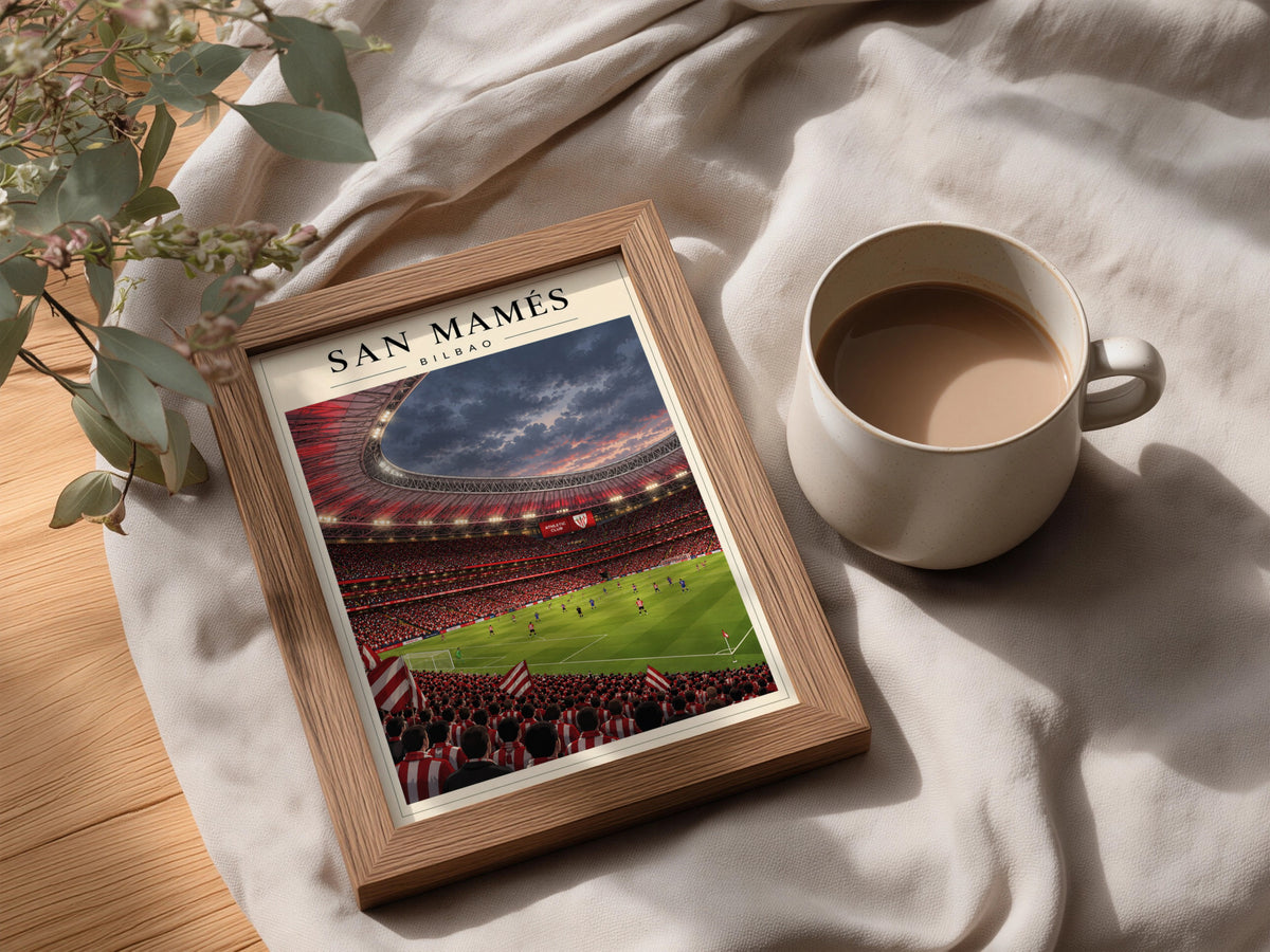 San Mames Bilbao Football Stadium Poster — framed room mockup 3