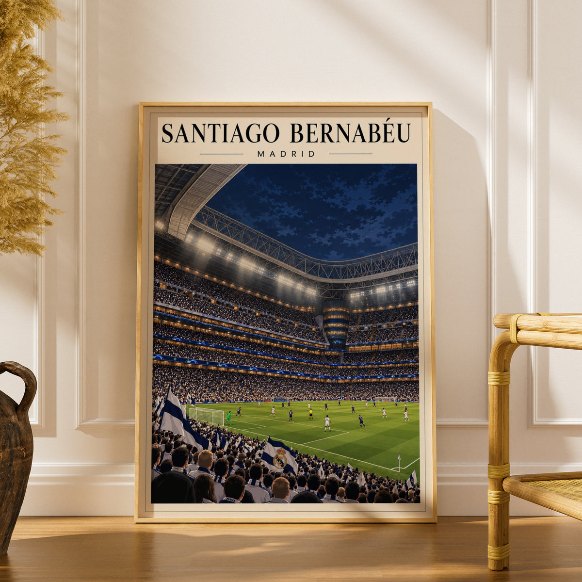 Santiago Bernabeu Madrid Stadium Poster — framed room mockup 1
