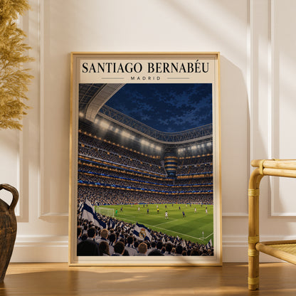 Santiago Bernabeu Madrid Stadium Poster — framed room mockup 1