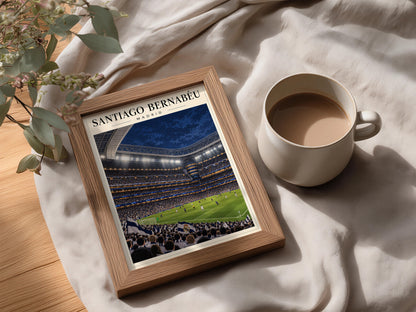 Santiago Bernabeu Madrid Stadium Poster — framed room mockup 3