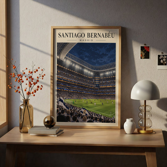 Santiago Bernabeu Madrid Stadium Poster — framed room mockup 5