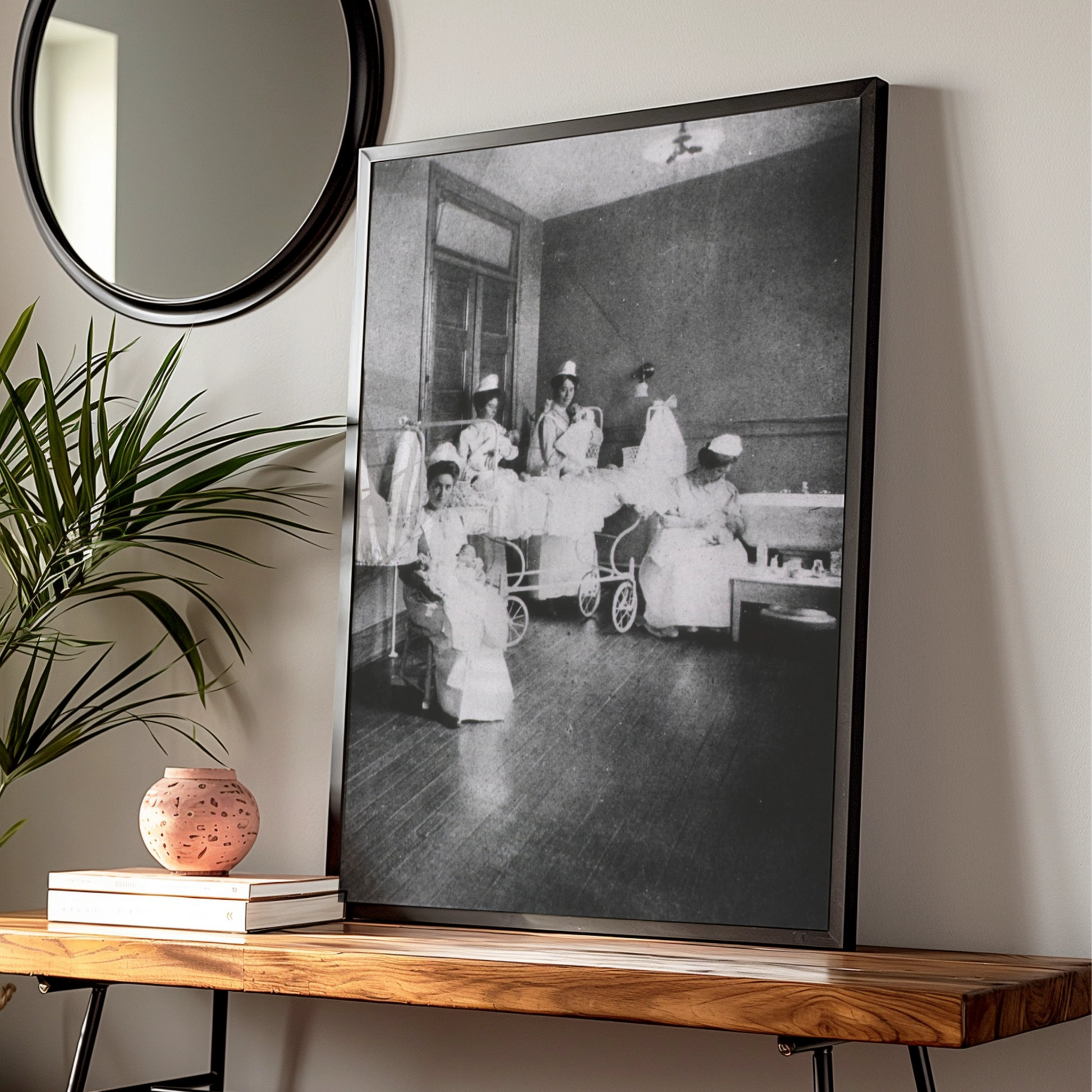 Vintage Nurses Nursery Ward Print, Victorian Hospital Black White Photography Poster
