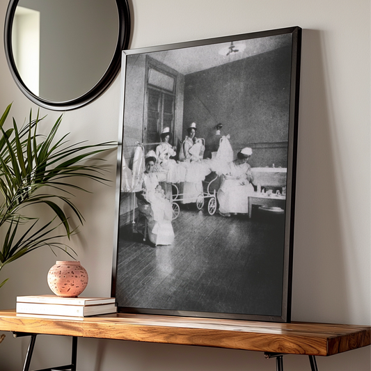 Vintage Nurses Nursery Ward Print, Victorian Hospital Black White Photography Poster