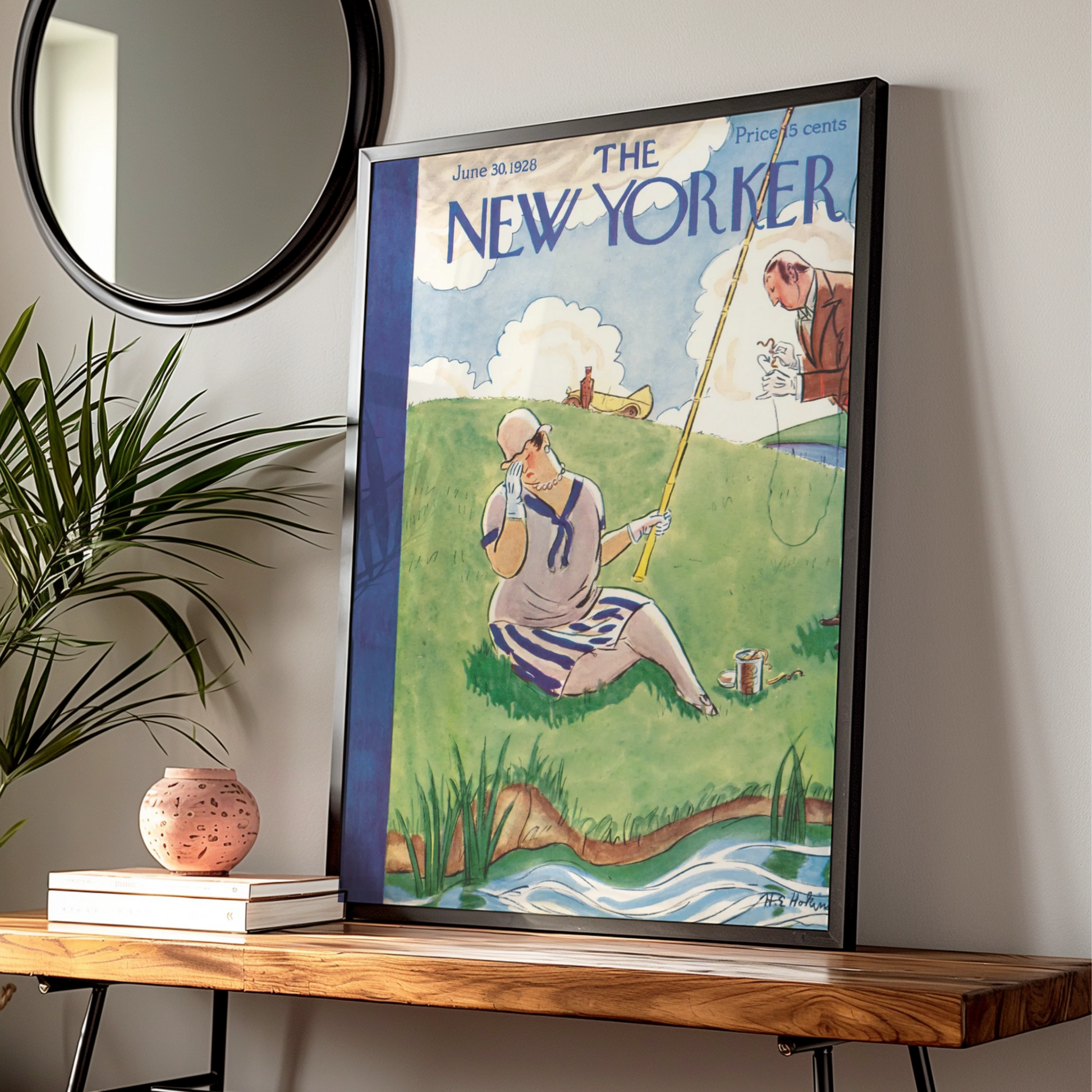 New Yorker Cover June 1928 Vintage Fishing Poster, 1920s Art Deco Wall Print