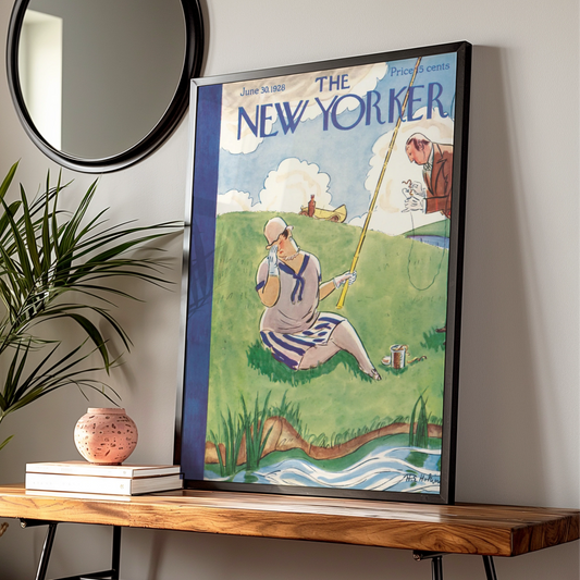 New Yorker Cover June 1928 Vintage Fishing Poster, 1920s Art Deco Wall Print