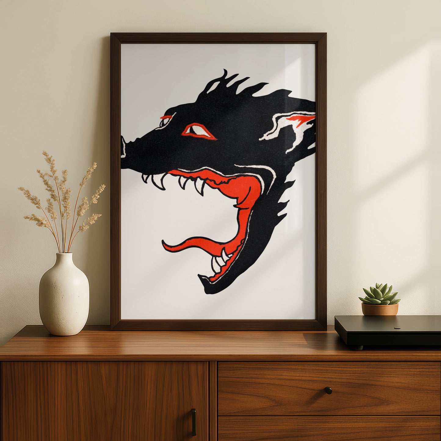 Halloween Wolf Poster, Black Red Werewolf Art Print, Spooky Wall Art, Gothic Horror Decor