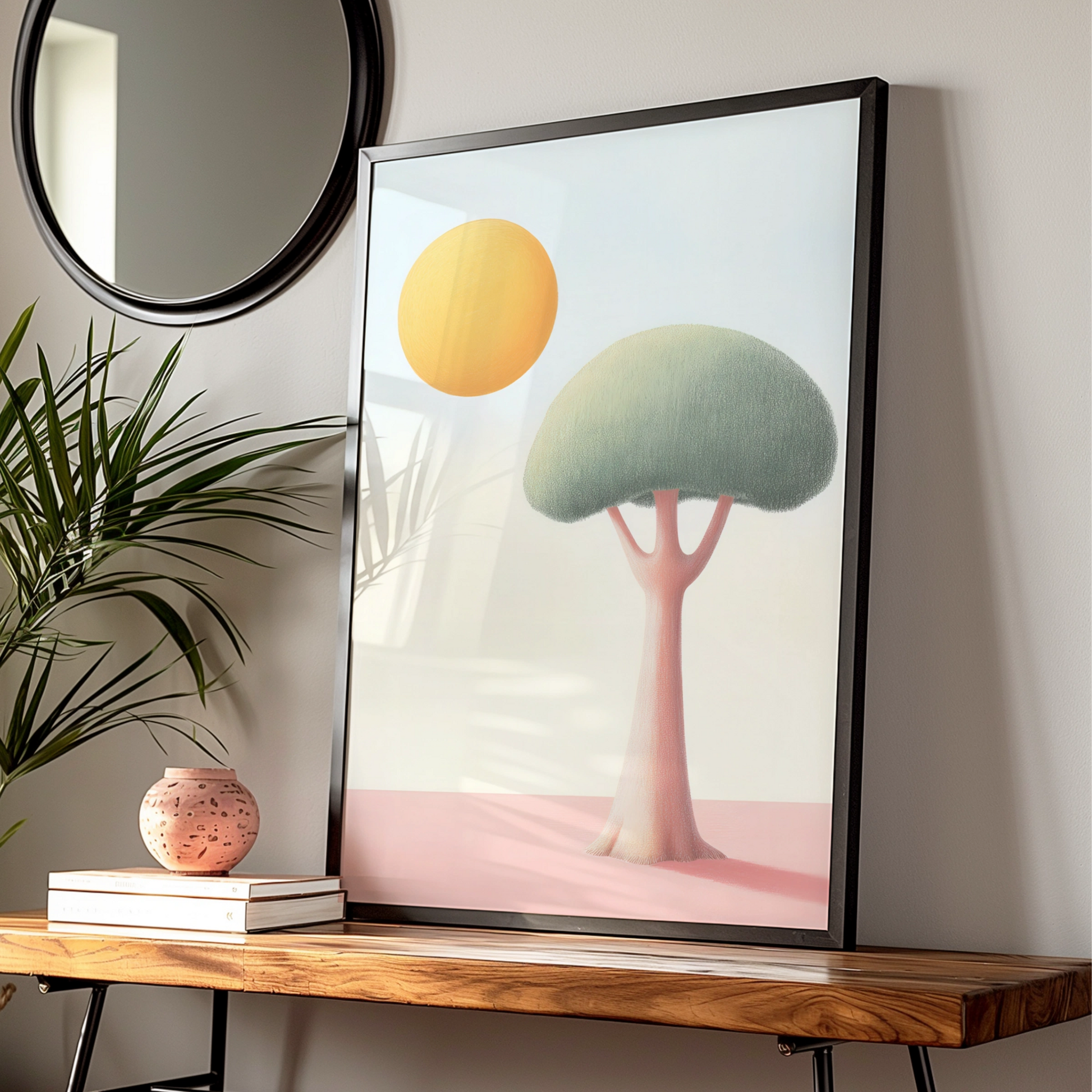 Nursery Wall Art Tree Print, Pastel Sun Poster, Baby Room Decor, Minimalist Kids Art