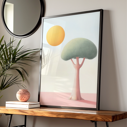 Nursery Wall Art Tree Print, Pastel Sun Poster, Baby Room Decor, Minimalist Kids Art