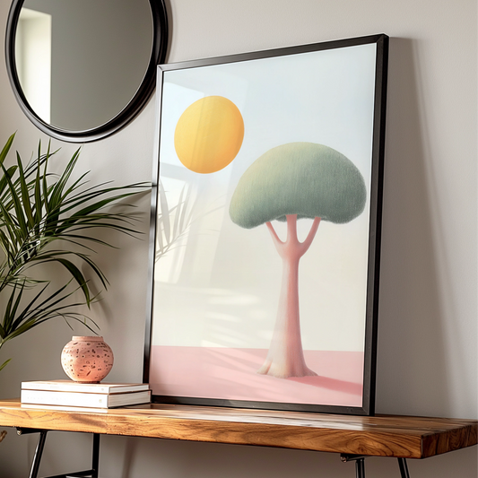 Nursery Wall Art Tree Print, Pastel Sun Poster, Baby Room Decor, Minimalist Kids Art