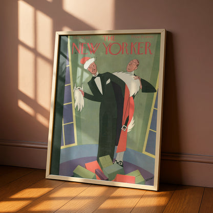 The New Yorker Christmas 1927 Cover Art Poster, Art Deco Holiday Vintage Print