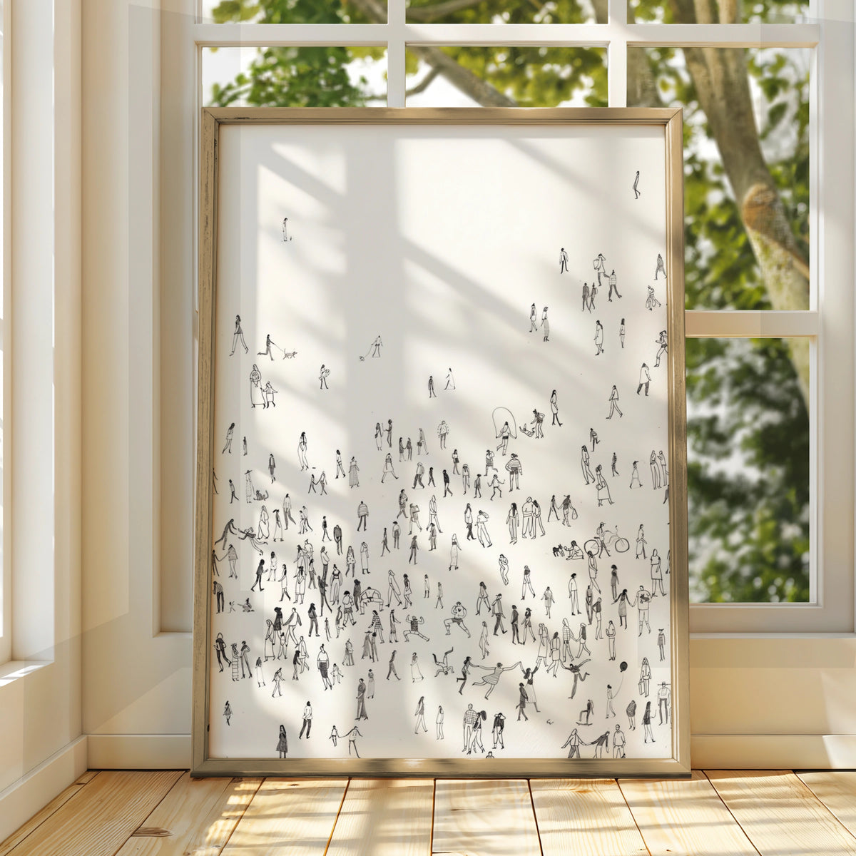 Crowd of People Illustration, Monochrome Wall Art, Minimalist Print, Modern Black and White Poster