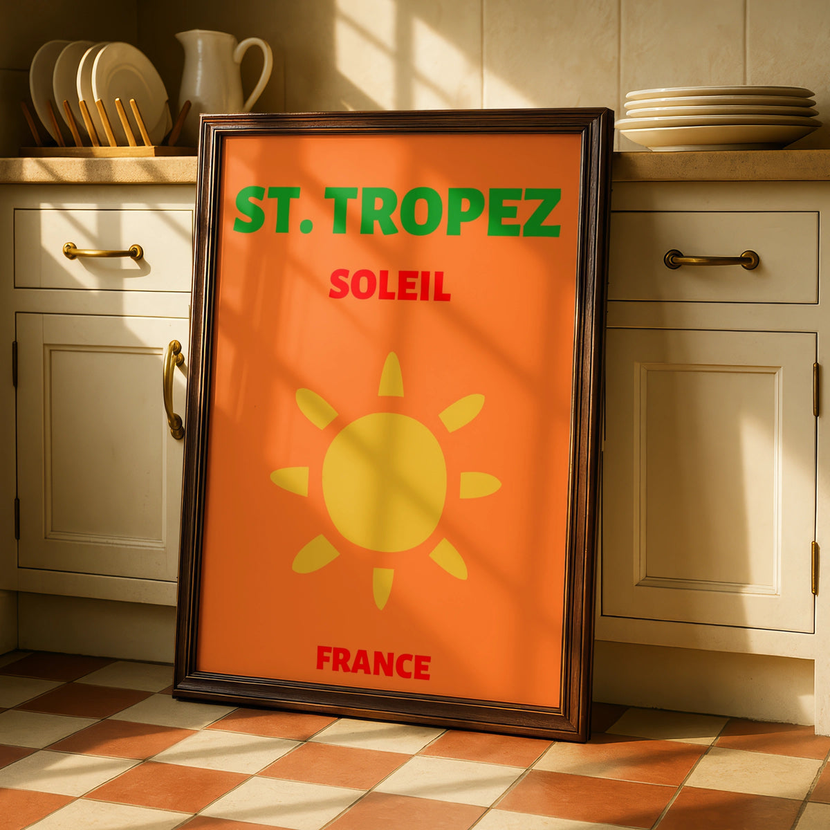 St Tropez Travel Poster, France Wall Art, Retro Sun Print, French Riviera Decor