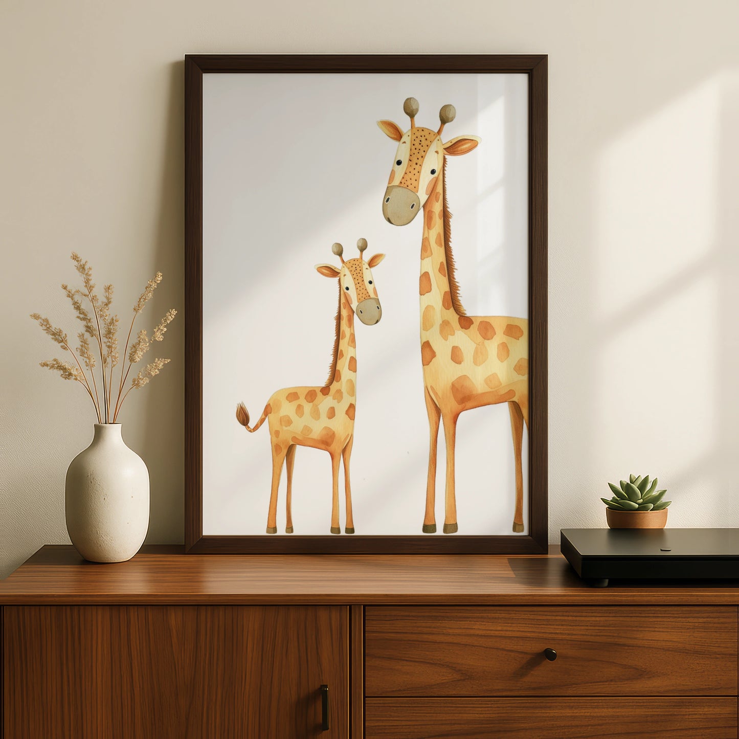 Giraffe Nursery Wall Art, Baby and Mother Giraffe Print, Safari Animal Poster for Kids Room