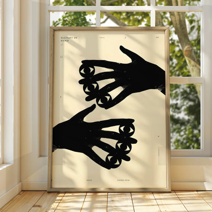 Hands With Eyes Monochrome Wall Art, Surreal Black and White Poster, Modern Minimalist Print