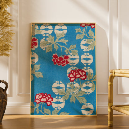 Japanese Botanical Print, Vintage Floral Woodblock Wall Art, Blue Peony Japandi Poster – A5 print