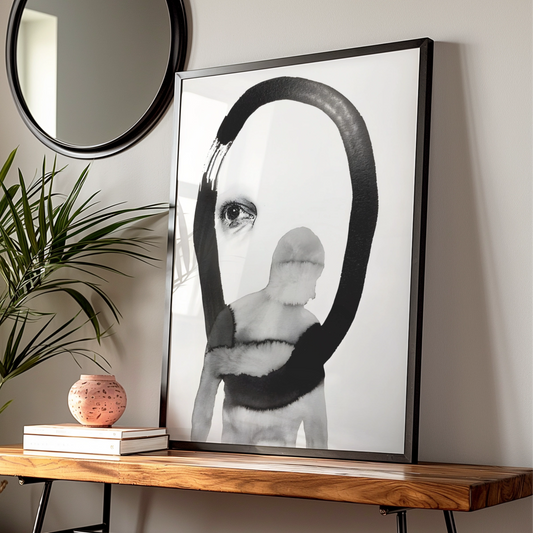 Abstract Figure Eye Print, Monochrome Wall Art, Black and White Surreal Poster, Modern Decor