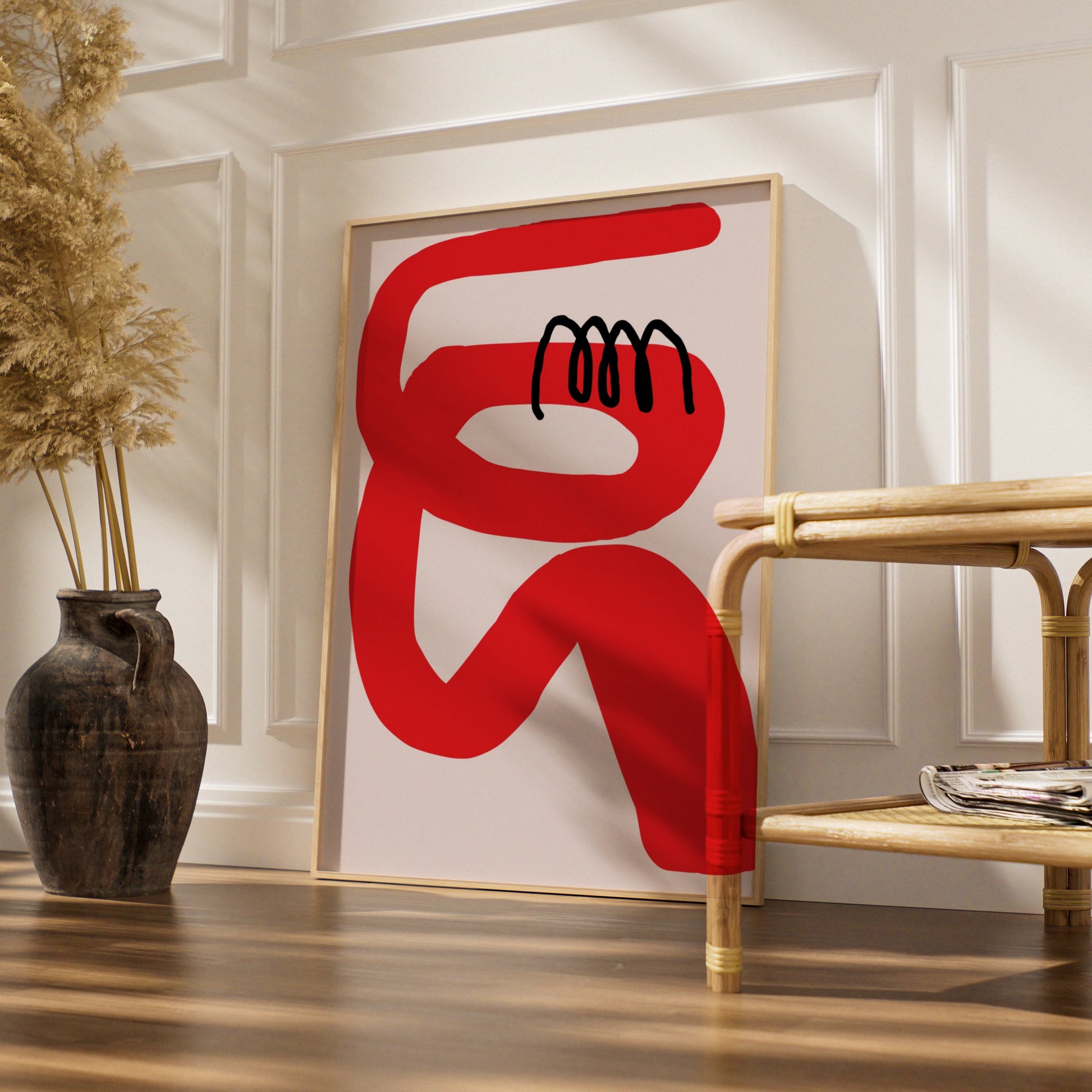 Bold Red Abstract Figure Poster, Modern Maximalist Wall Art, Eclectic Art Print