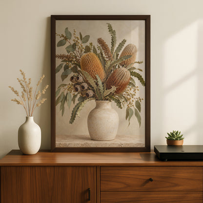 Australian Banksia Botanical Print, Native Flowers Wall Art, Eucalyptus Poster