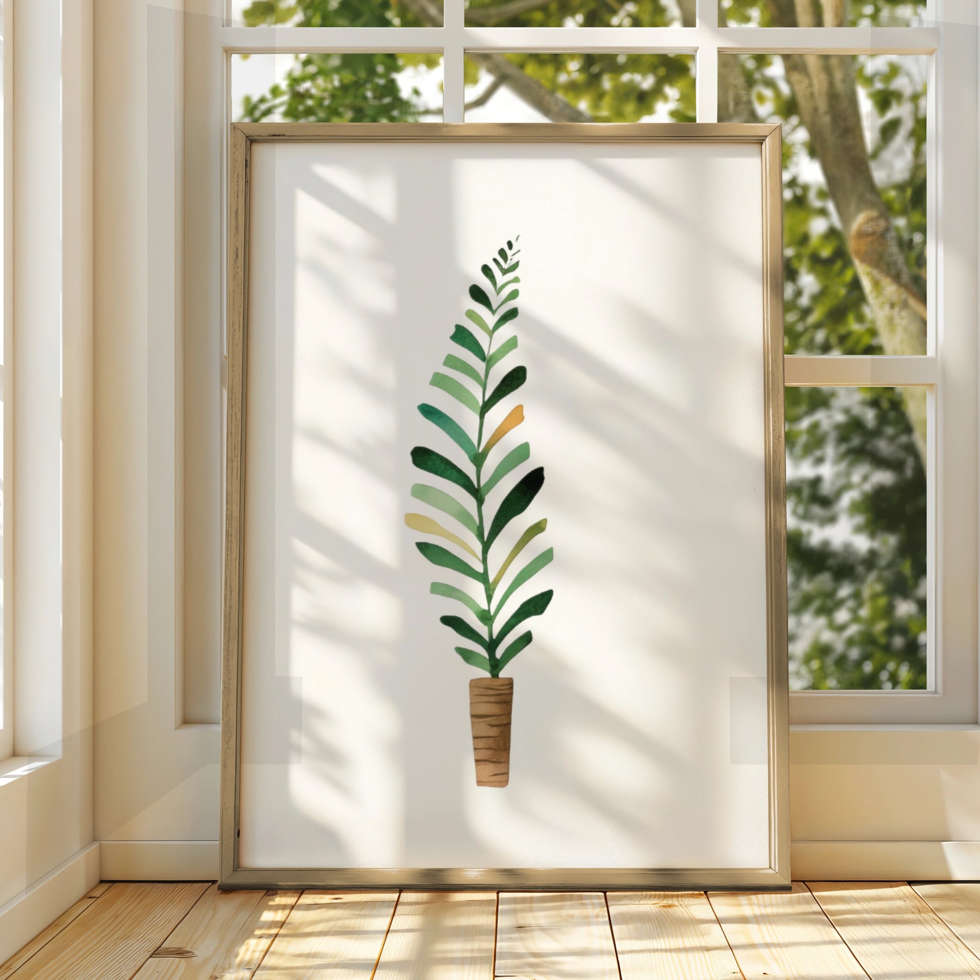 Nursery Wall Art Plant Poster, Watercolour Botanical Print, Green Leaf Baby Room Decor