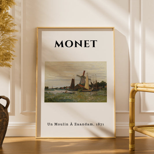 Monet Windmill Wall Art Print | Vintage Impressionist Poster, Dutch Canal Decor – product image 1