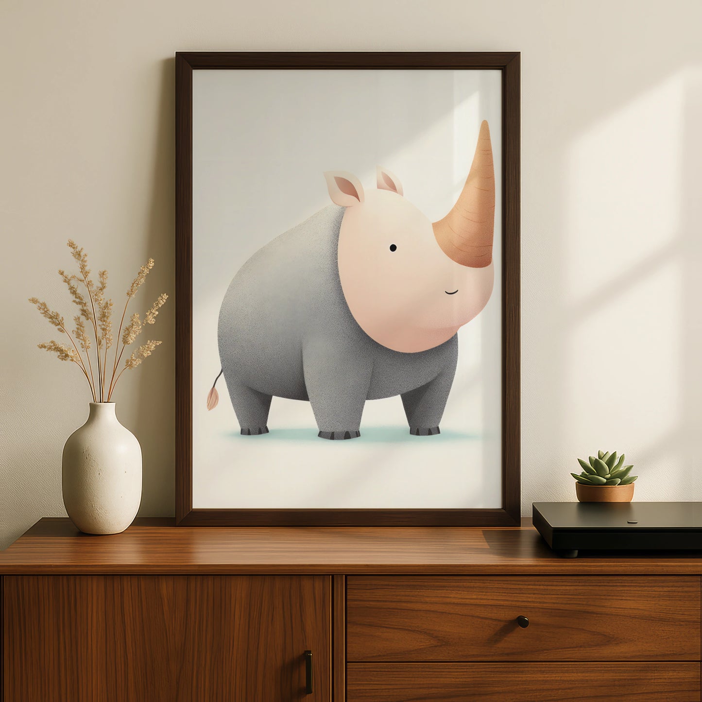 Cute Rhino Nursery Wall Art, Baby Rhinoceros Print, Children's Animal Poster, Kids Room Decor